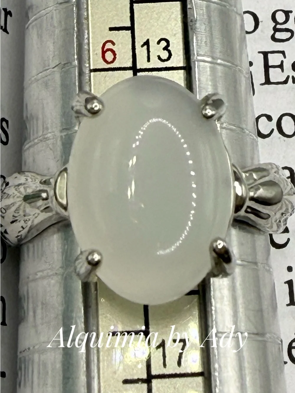 White Moonstone Oval Ring - Elegant Silver Setting